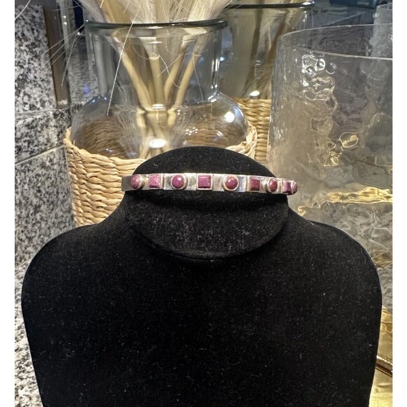 Sterling Silver Purple Spiny Oyster Row Bangle Bracelet11...